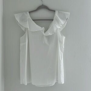 HALSTON white ruffle collar with back tie